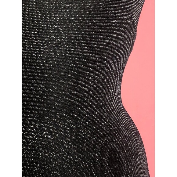 1990s-Y2K Just in Time. Black & Silver Metallic, Glitter Maxi Dress W/Slit. XS-S - Picture 7 of 10